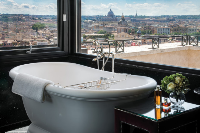 bathroom in penthouse suite at hassler hotel rome