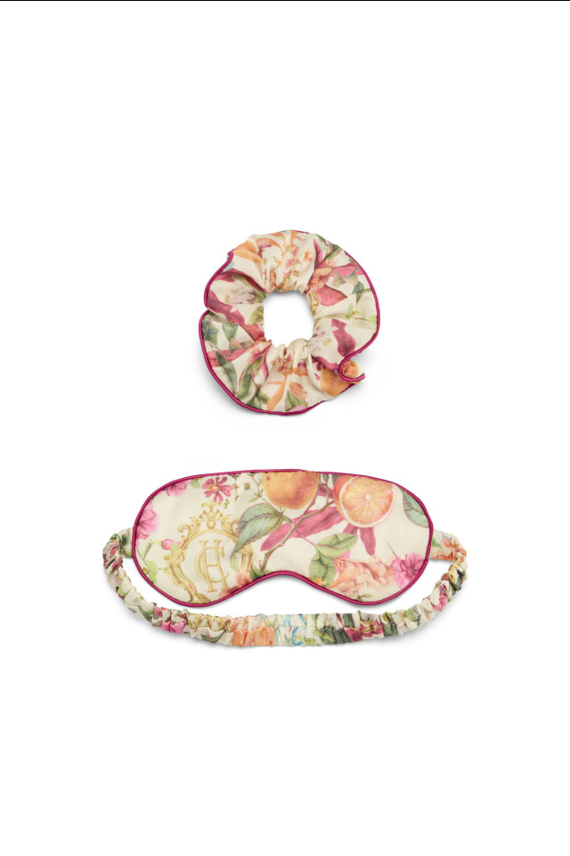 holland cooper satin eye mask and hair scrunchie