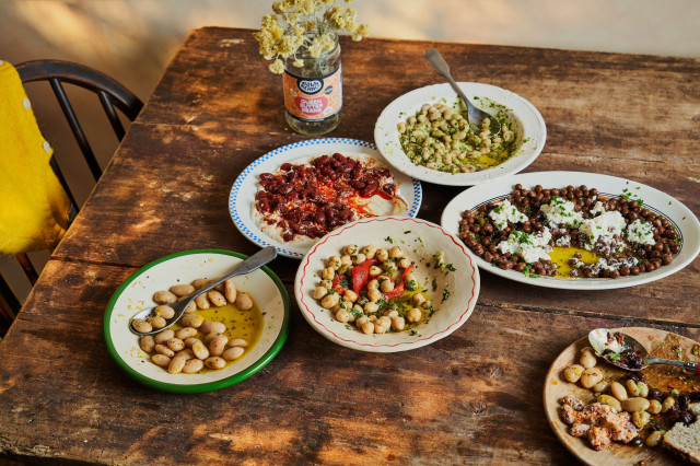 bean dishes on rustic wooden table