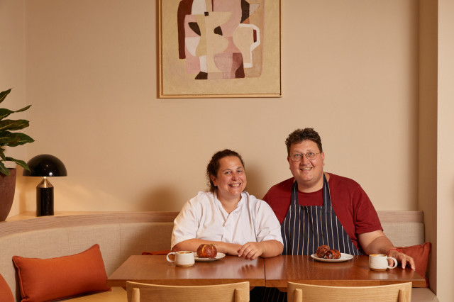 honey and co founders sat inside cafe