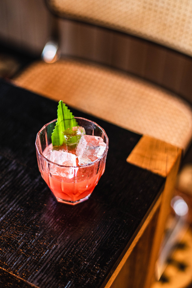 negroni on wooden table at Hoppers in London