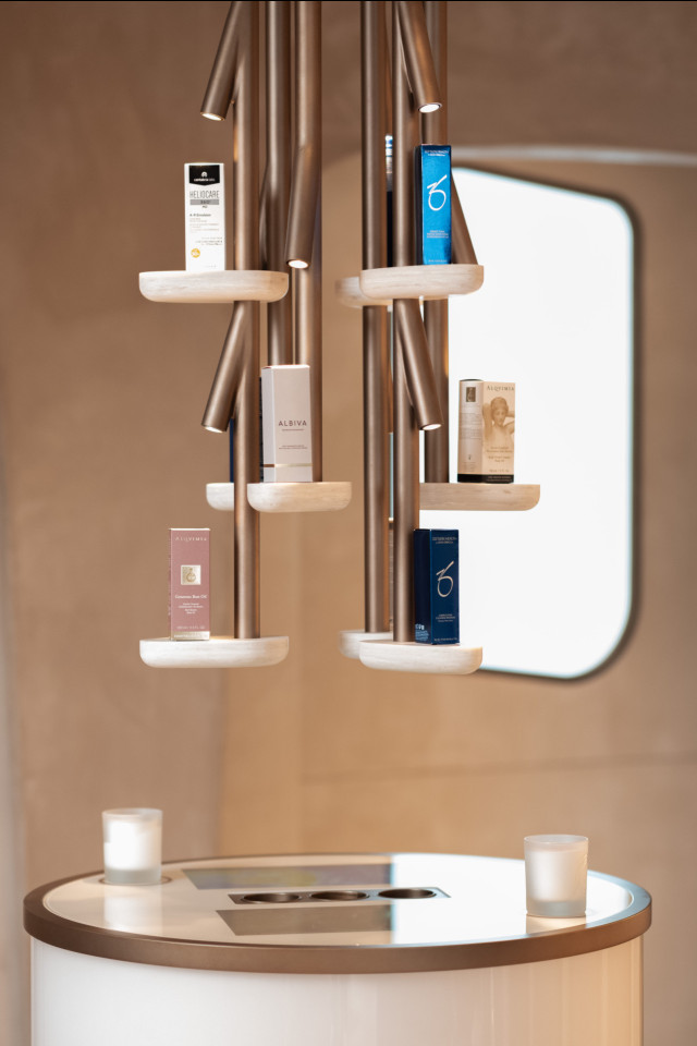 close-up of product display inside beauty clinic