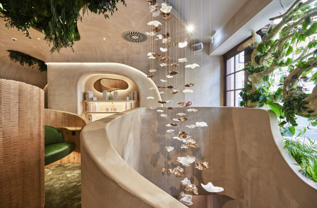 curved staircase inside beauty clinic 