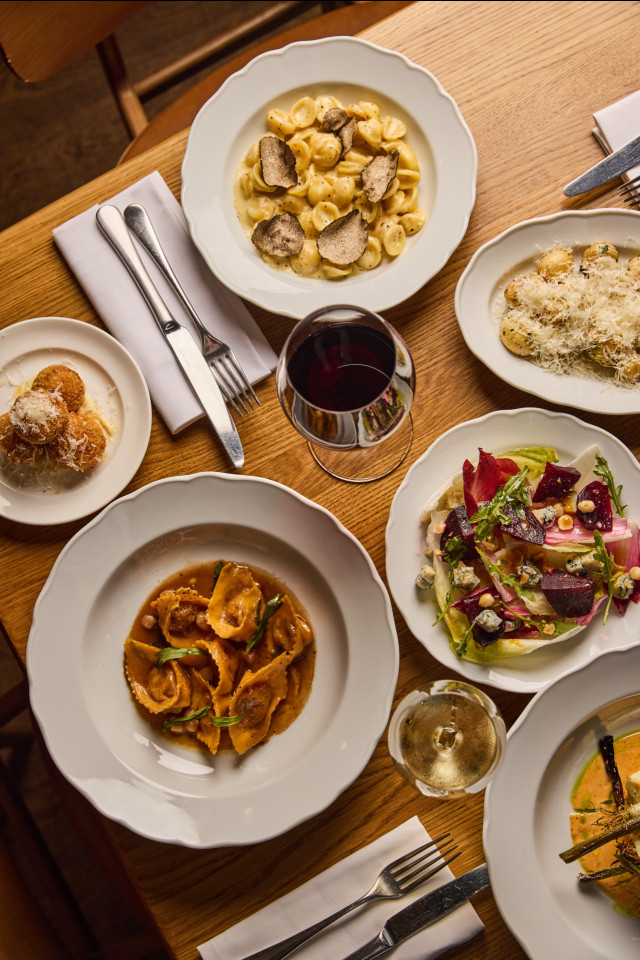aerial view of pasta dishes at the italian greyhound