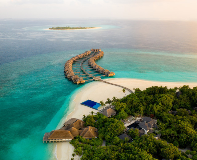 aerial view of hotel in the maldives