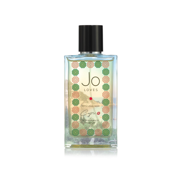bottle of perfume with a black lid 