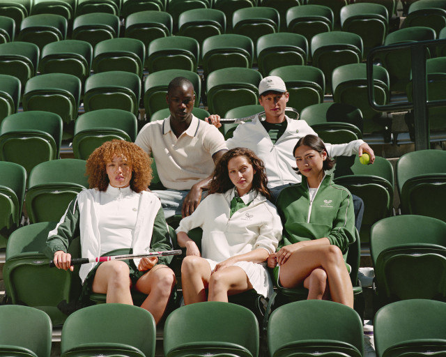 five models posing in new clothing range at wimbledon