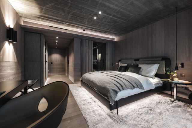 bedroom inside alpine chalet 