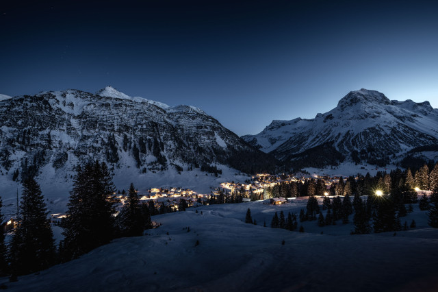 view of lech in the evening with glowing lights