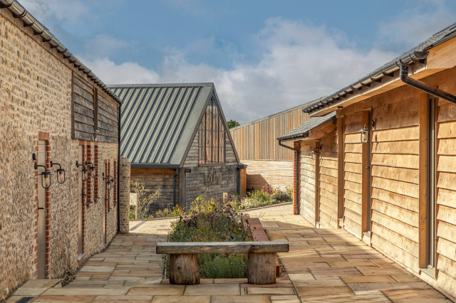 exterior of stone farmhouse hotel