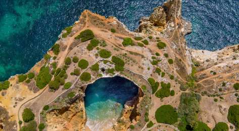 Aerial view of cliffs in the algarve, portugal .