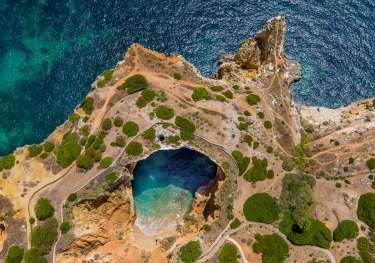 Aerial view of cliffs in the algarve, portugal .