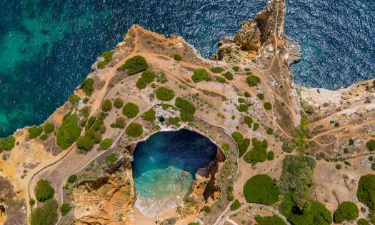 Aerial view of cliffs in the algarve, portugal .