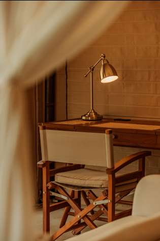 Desk inside thai safari tent .