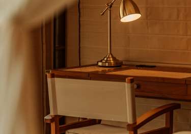 Desk inside thai safari tent .