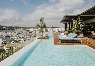 Rooftop pool at ibiza hotel.