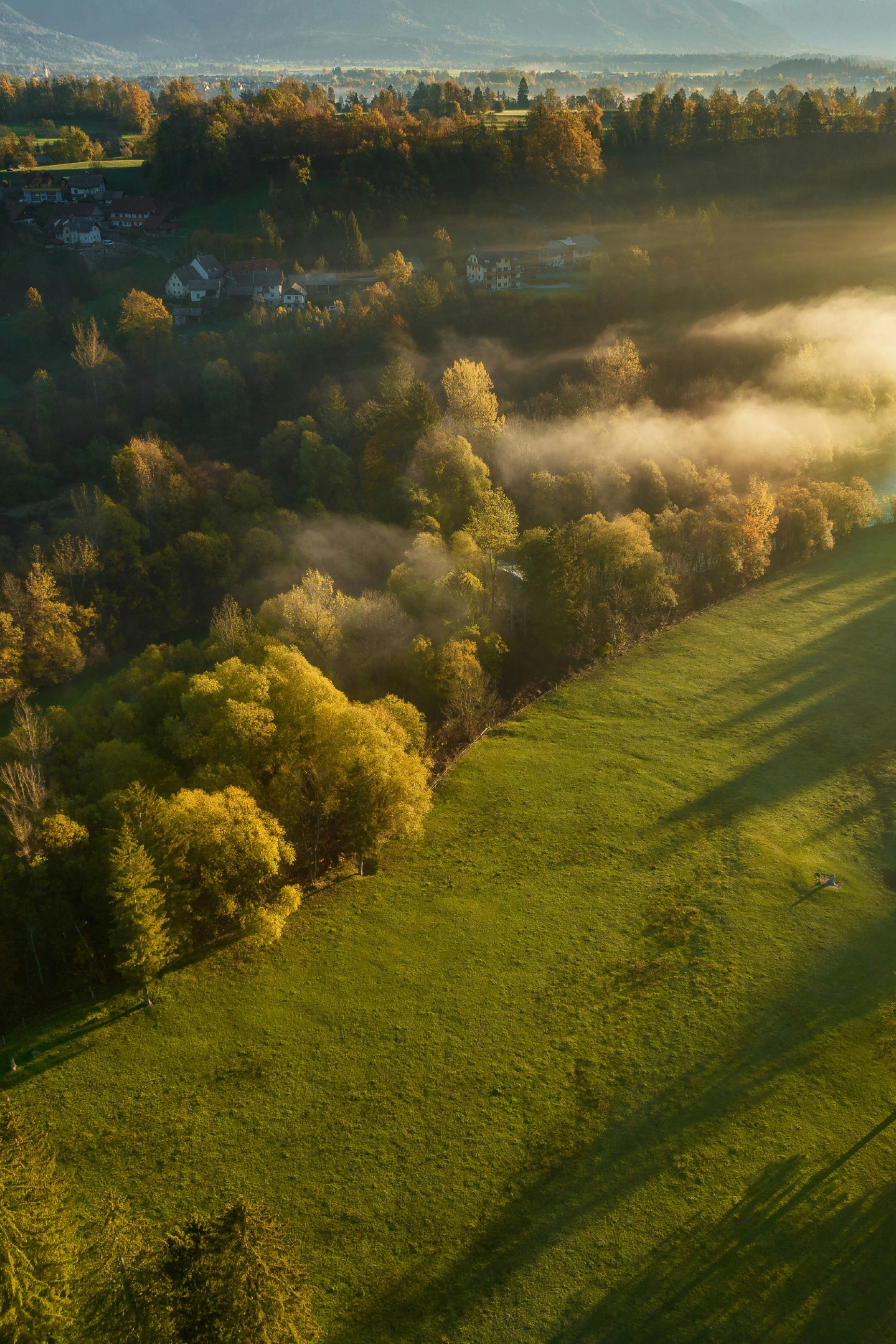 aerial view of field in the UK during autumn 
