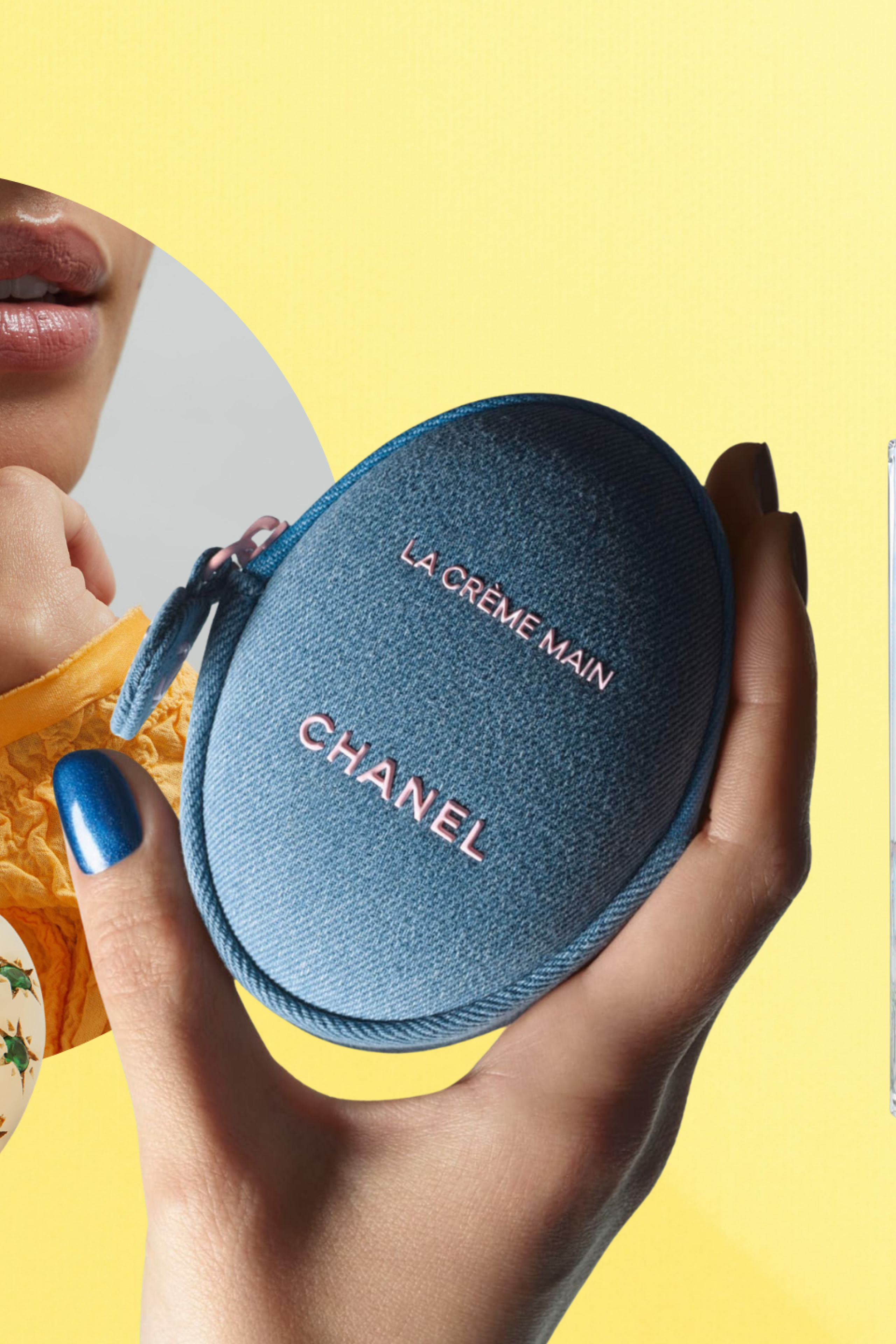 composite image featuring jewellery, perfume and handcream