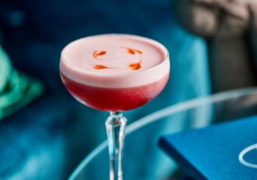 Pink cocktail at hotel aria bar.