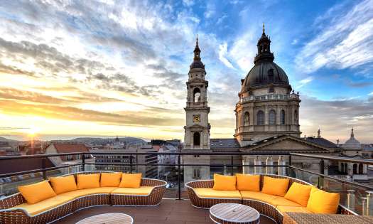 Rooftop bar at hotel aria, budapest .