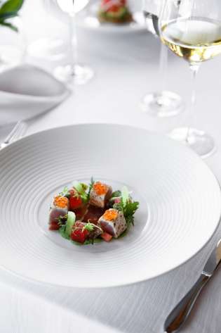 Pan-fried tuna dish in maldives restaurant.