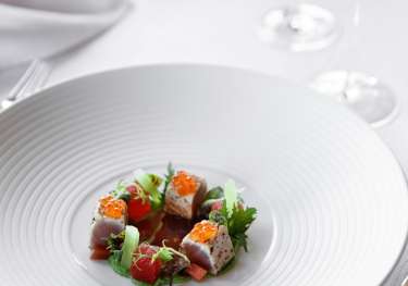 Pan-fried tuna dish in maldives restaurant.