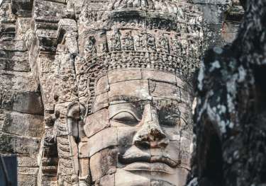 Temple in cambodia with carvings .