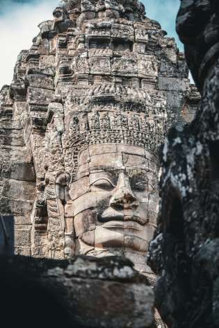 Temple in cambodia with carvings .
