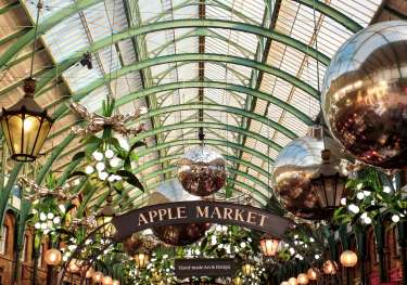 Covent garden in London with christmas decorations.