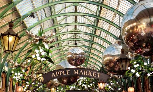 Covent garden in London with christmas decorations.