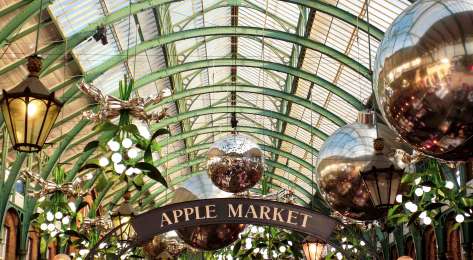 Covent garden in London with christmas decorations.