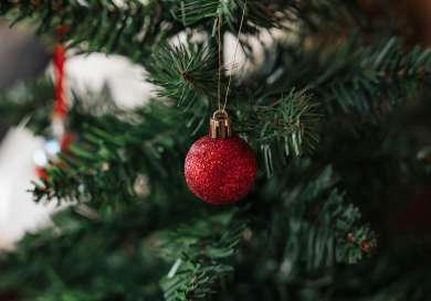 Christmas tree with red glitter bauble.