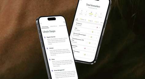 Photo of two phones displaying app .