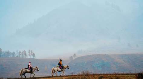 Horses riding in rural china.