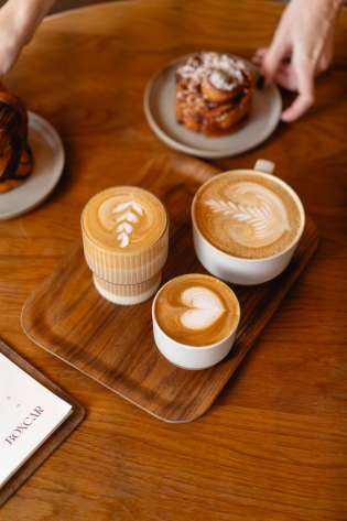 Selection of coffees and pastries.