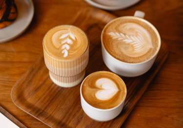 Selection of coffees and pastries.