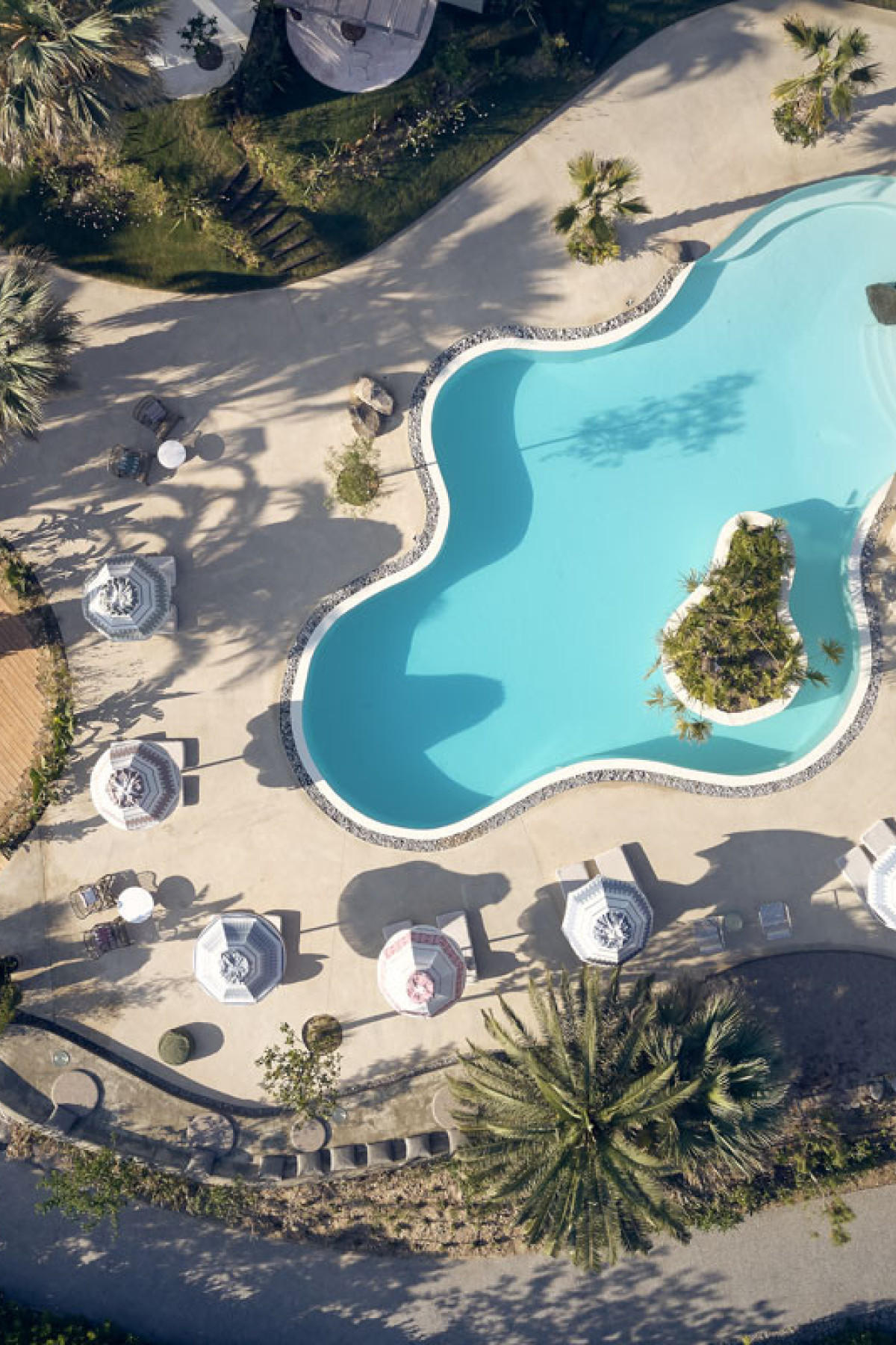 aerial view of hotel swimming pool 