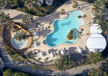 Aerial view of hotel swimming pool .