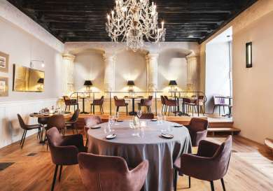 Round table in restaurant.