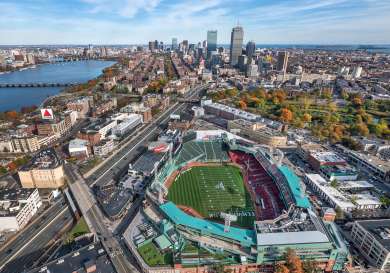 Aerial view of football stadium in boston.