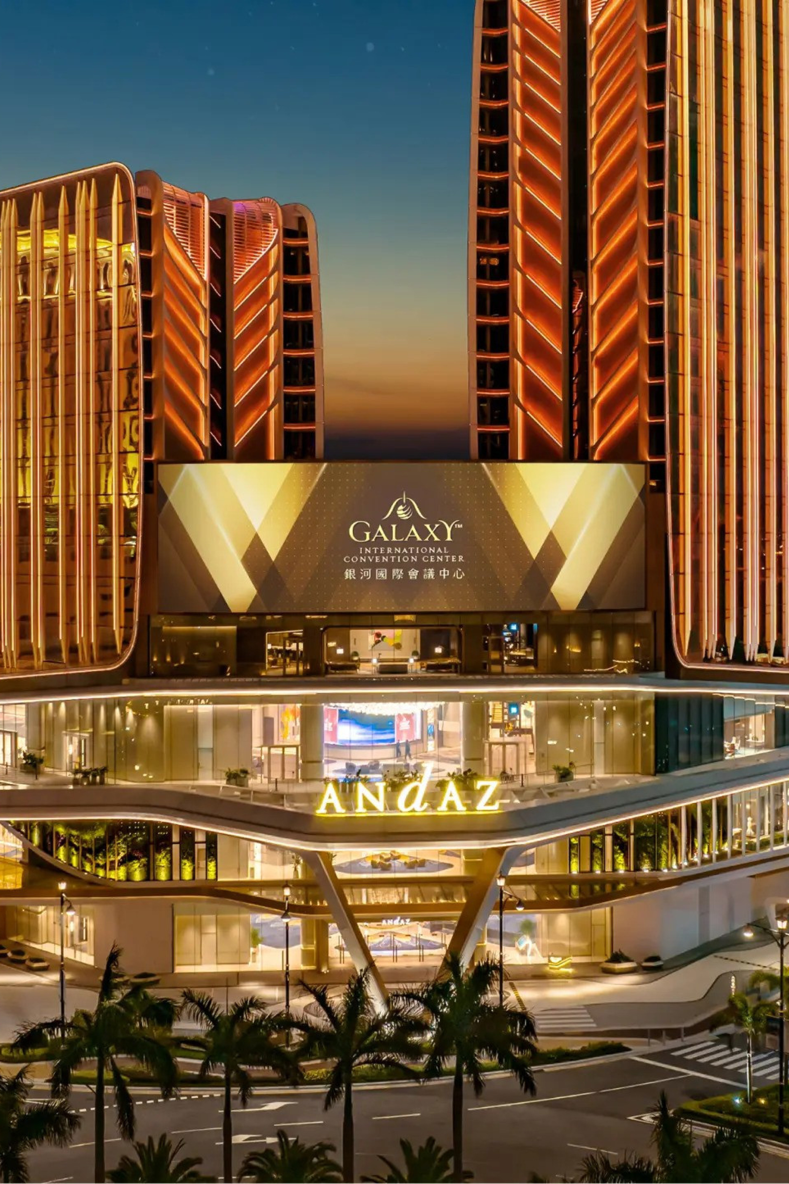 hotel exterior at night