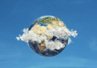 Planet surrounded by clouds.