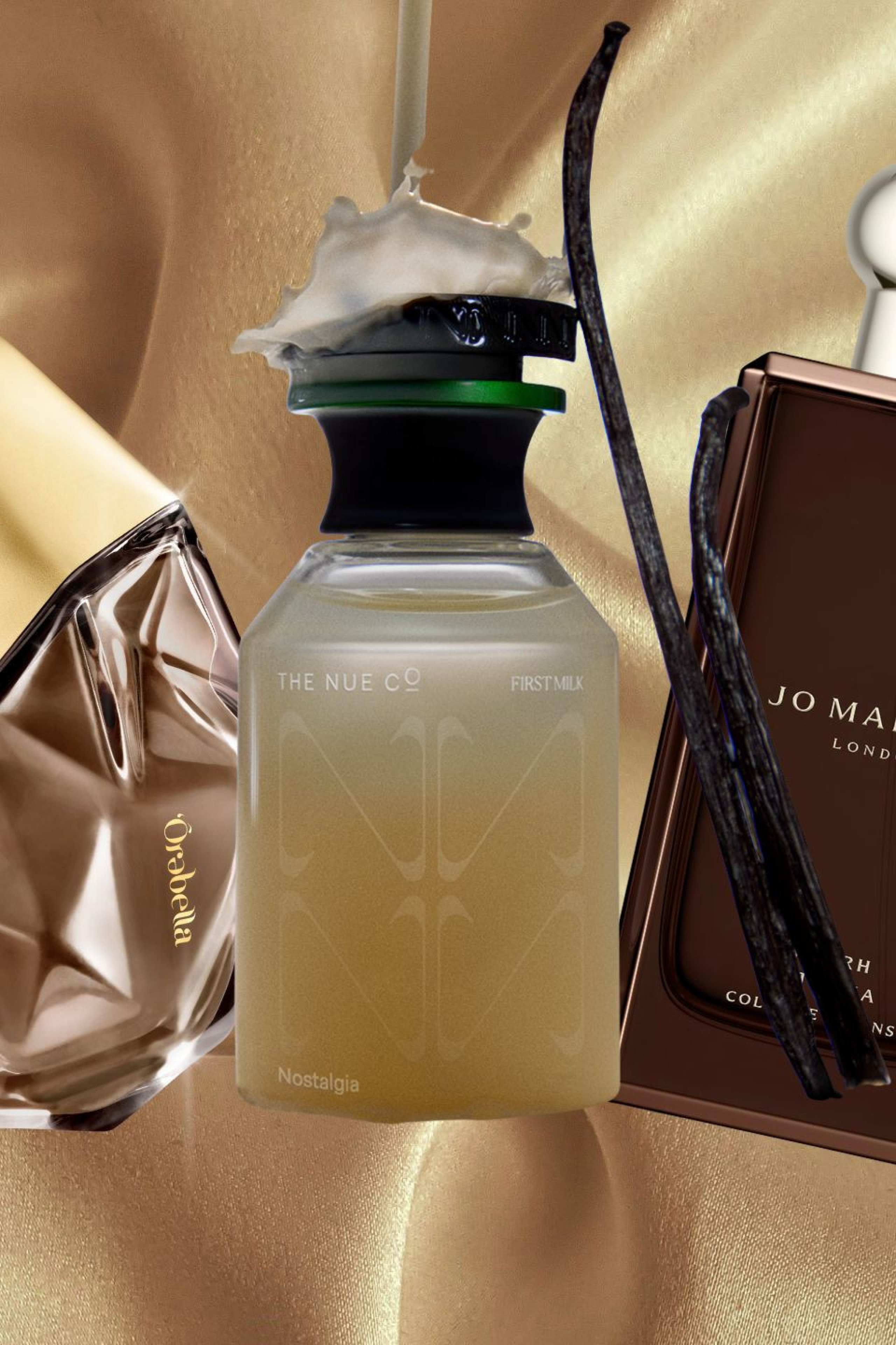 trio of fragrances on silk background