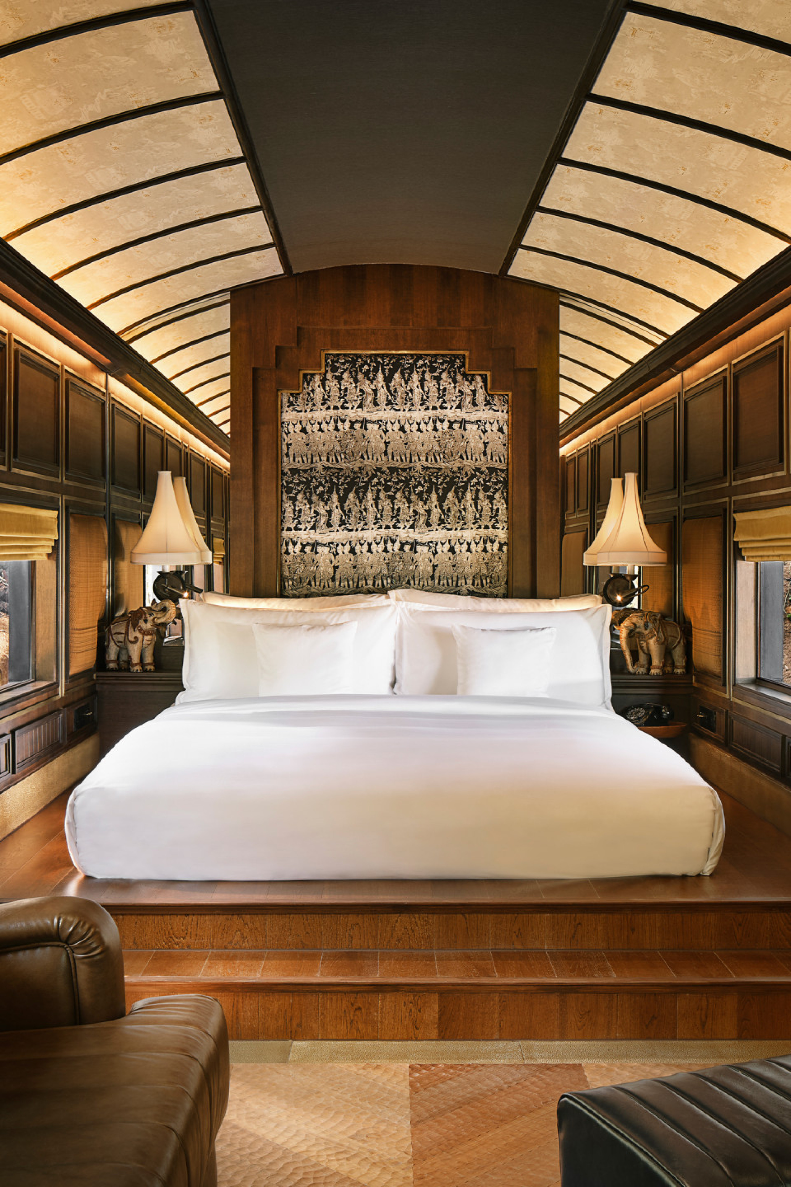 hotel bedroom with wooden panelling