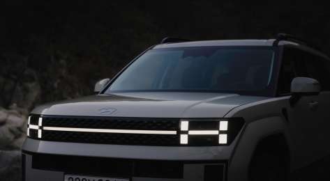 Close-up of hyundai santa fe hybrid car.