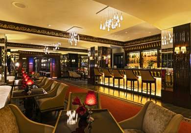 Inside seating in hotel bar.