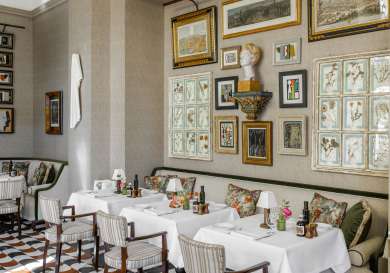 Inside of hotel restaurant .