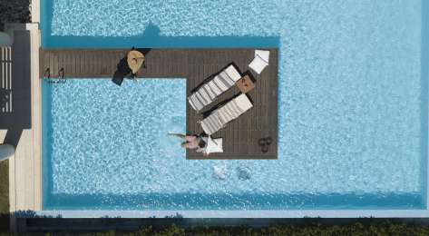 Aerial view of swimming pool at rhodes hotel.