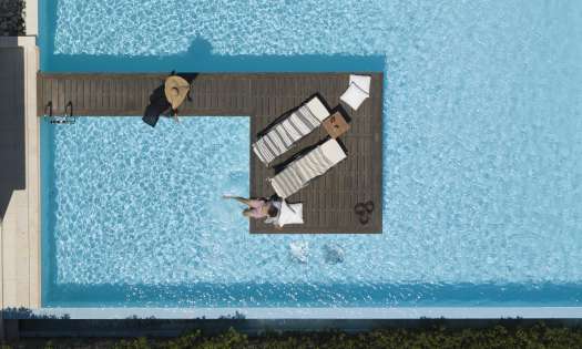 Aerial view of swimming pool at rhodes hotel.
