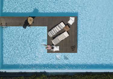Aerial view of swimming pool at rhodes hotel.